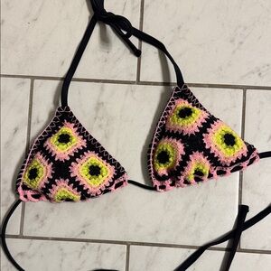 Wild Fable Black and Pink Crochet Bikini Top